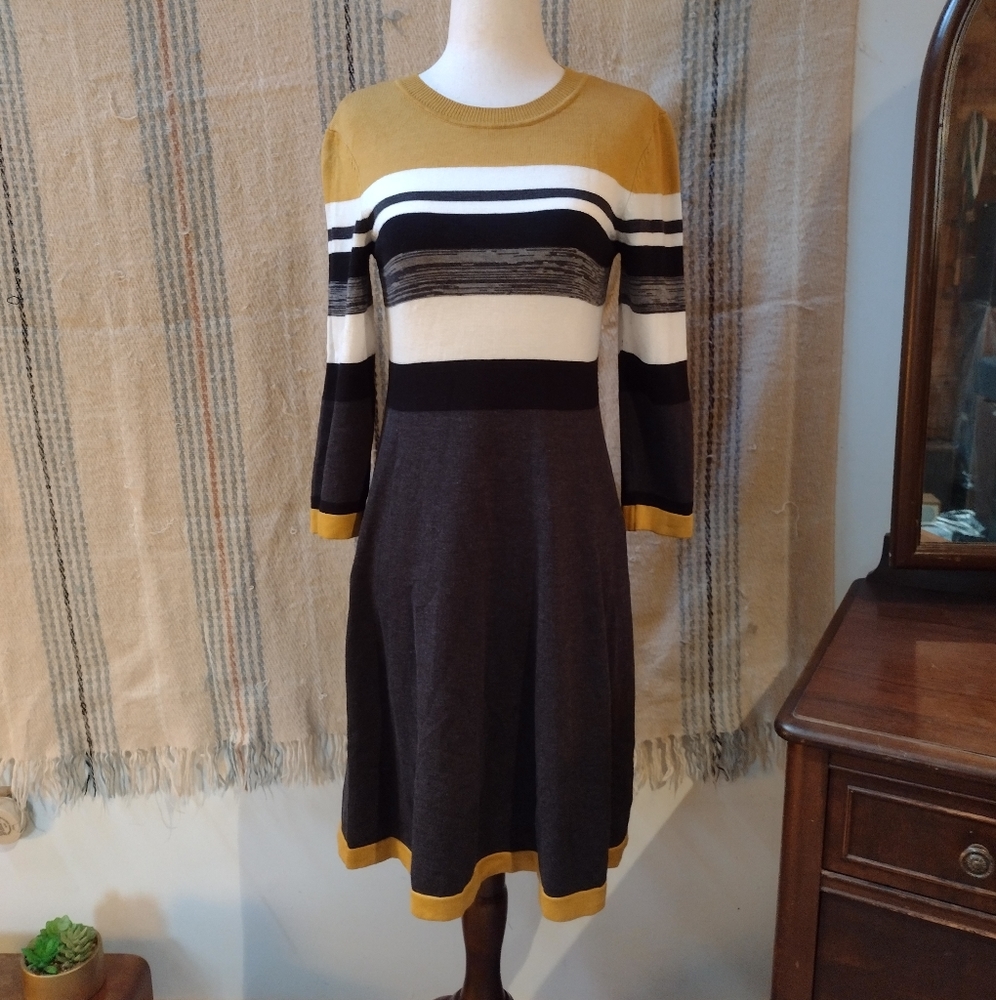 Small mustard striped sweater dress
